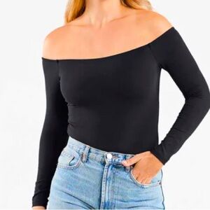 Nuuds Off-Shoulder Black Bodysuit, thong- style, size XL